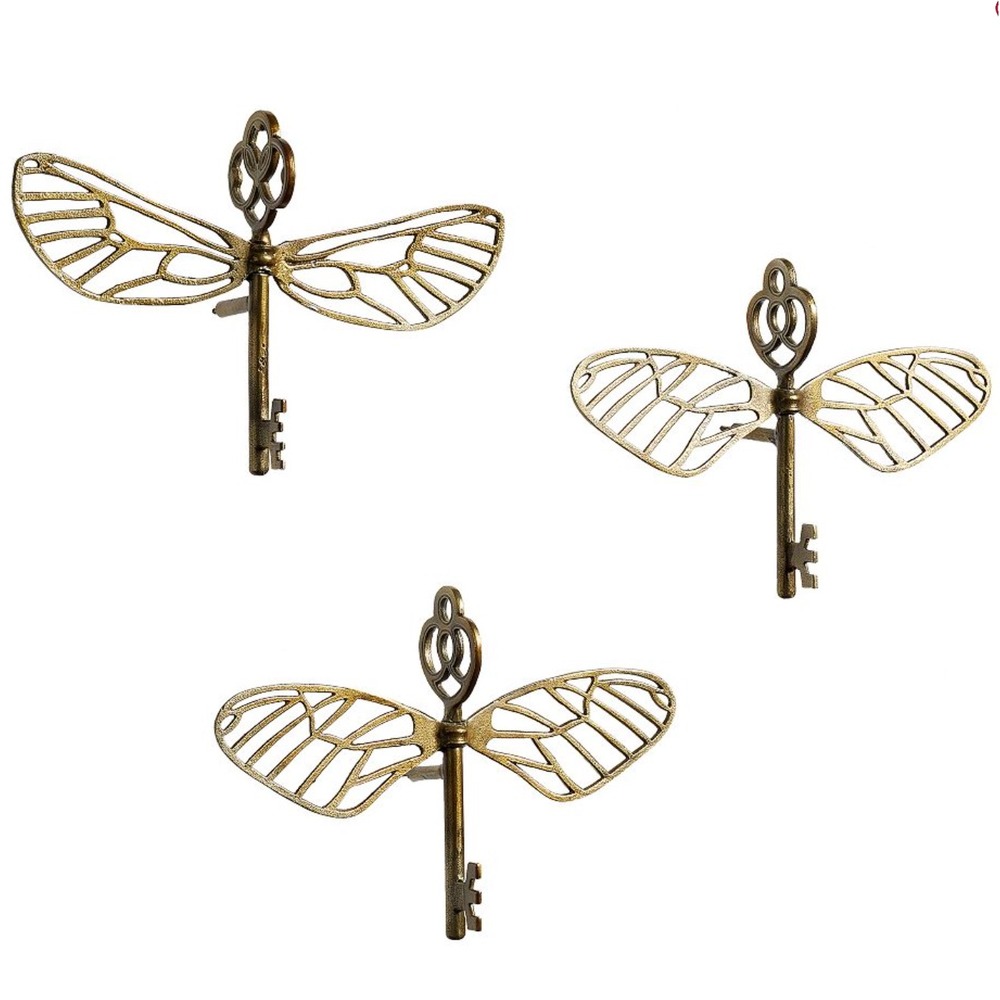 POTTERY BARN Harry Potter Flying Key Jewelry Hooks Set of 3 Gold Wall Decor